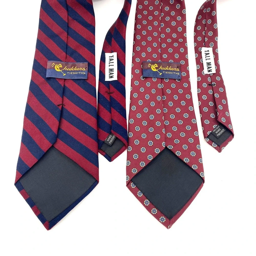 Thukker's Tiesmiths Tall Man Burgundy Blue Striped Patterned Necktie LONG 3.5x63 - Picture 2 of 3